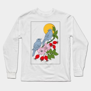 Birds on a branch of rosehip Long Sleeve T-Shirt